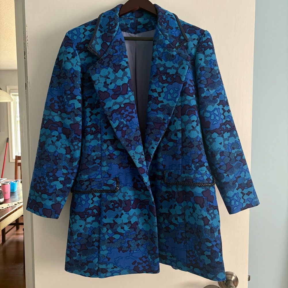 Stylish Blue Floral Women's Coat